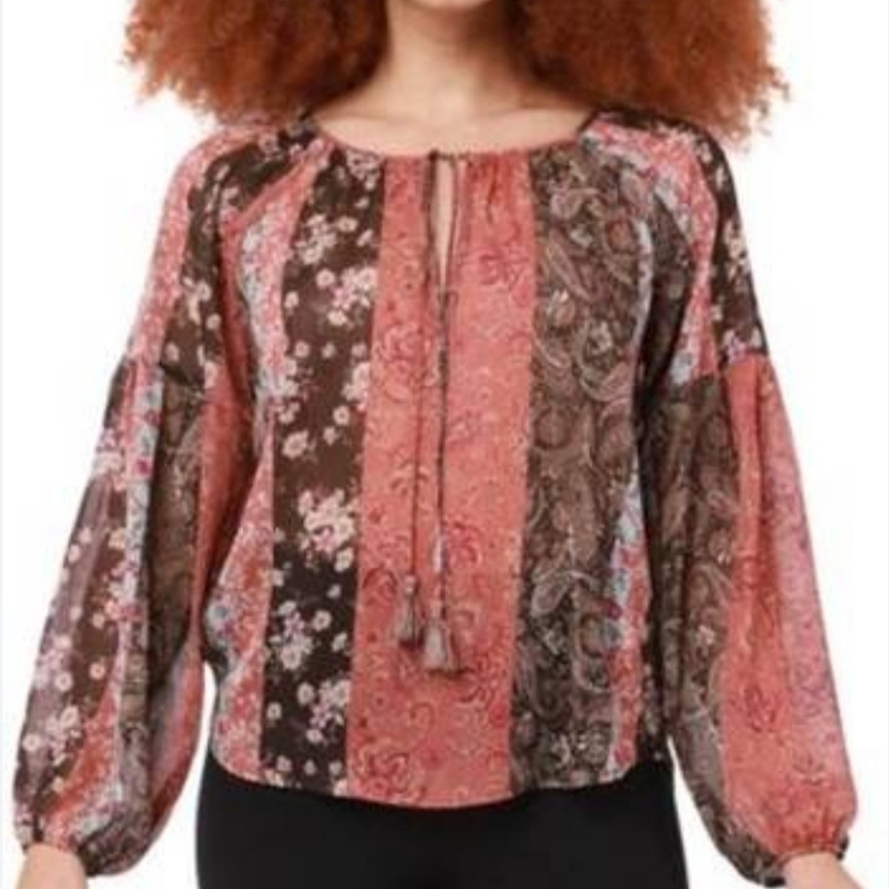 Black Tape patchwork dream sheer mixed print boho blouse